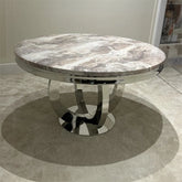 Arianna Round Mix Brown Marble Top Dining Table - Pendle Village Furniture